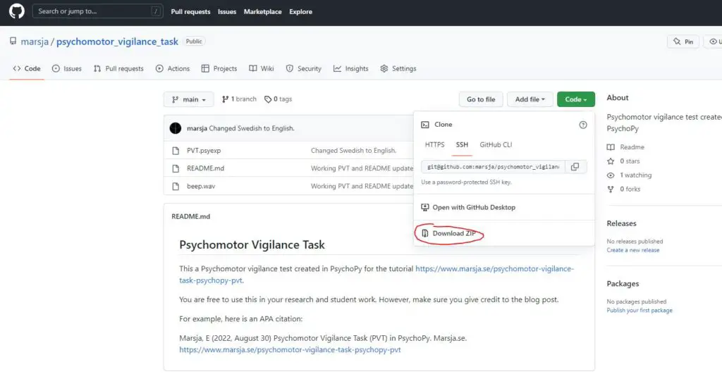 an example to downlad psychomotor vigilance task