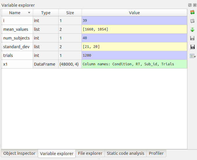 Spyder Python IDE Variable explorer