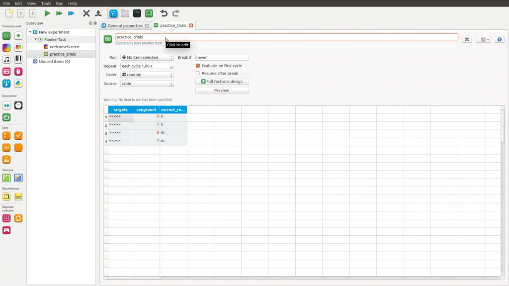 Tutorial - Practice Trials OpenSesame Flanker Task