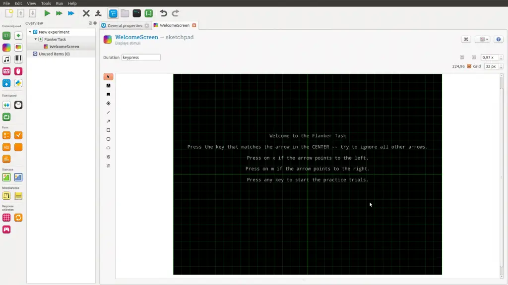 How to create a sketchpad containing task instructions in OpenSesame