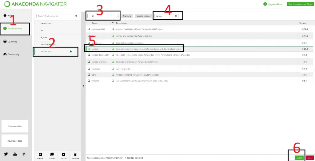 How to Install Pandas in Anaconda Navigator