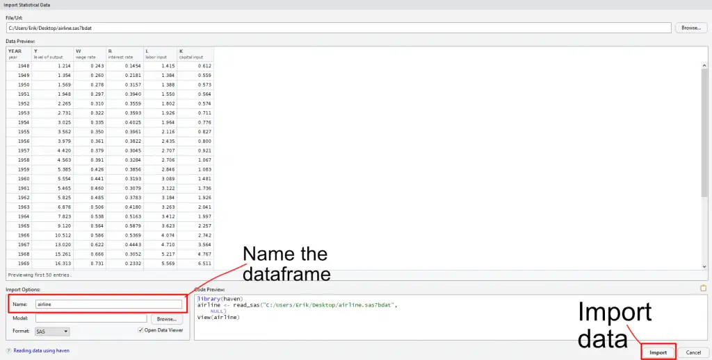 how to read sas in R with RStudio