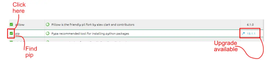 See that there is a newer version vailable for pip (left in the image).