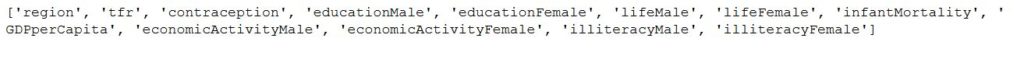 pandas column names  to list
