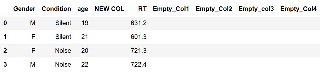 empty column added to dataframe pandas