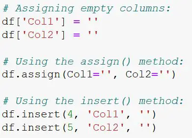 Three methods to add empty columns to dataframe pandas