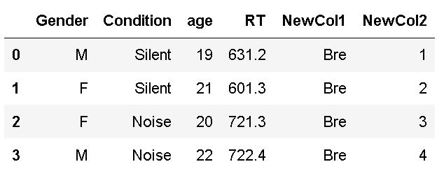 Two new columns added to the dataframe in Pandas using the insert method.