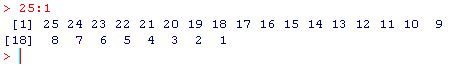 a sequence in R generated with numbers in descending order