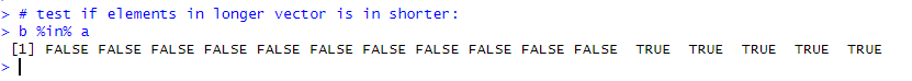 using %in% to compare a longer vector to a shorter
