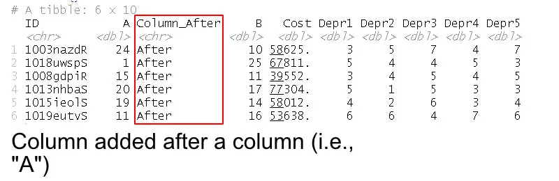 Dataframe with column added after another column in R