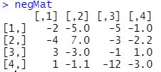 matrix containing negative numbers