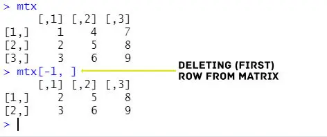 delete row from matrix in R