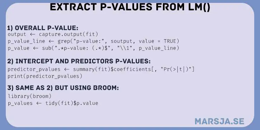 extract p-values from lm in R