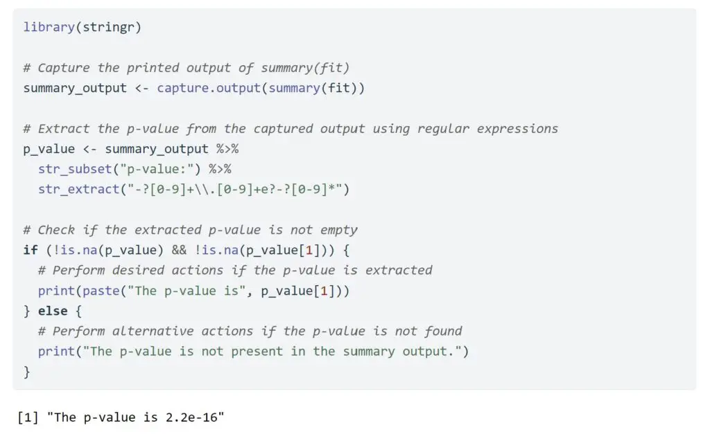 extract p-values from lm in R