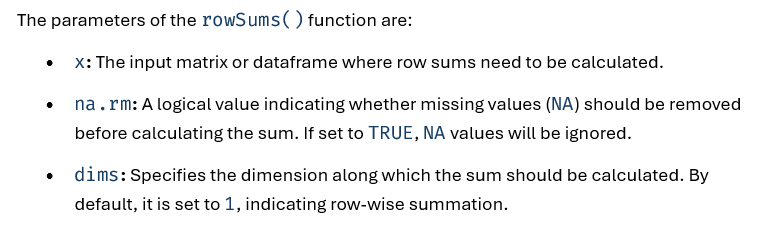 showing the rowSums() function in R