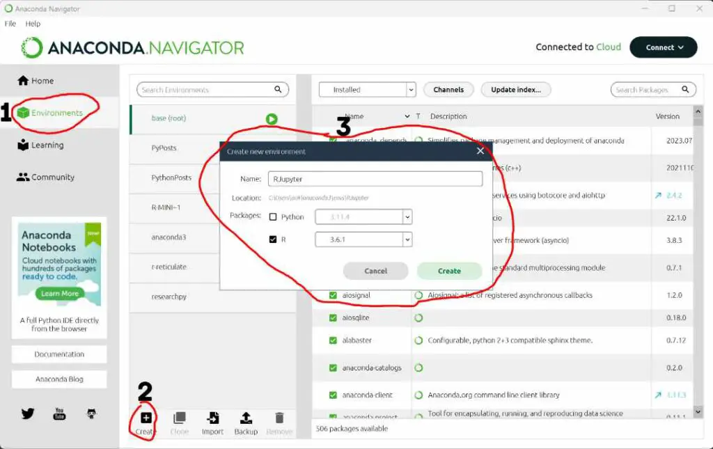 Creating an R Environment in Anaconda Navigator.