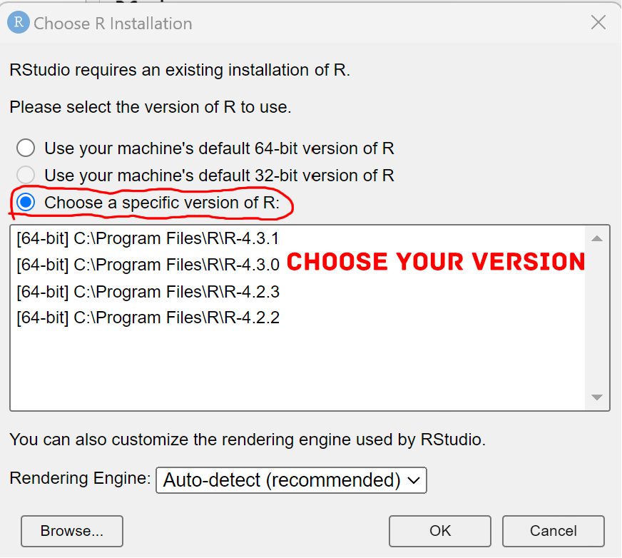the third step is to choose the specific version of R you want to change to.