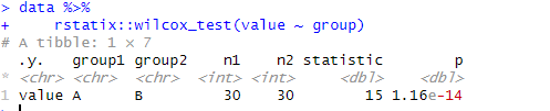 doing mann whitney u test in r with rstatix